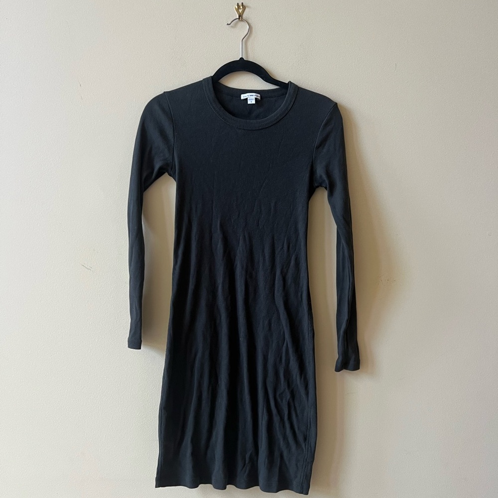 James Perse Black Long Sleeve Sheath Dress